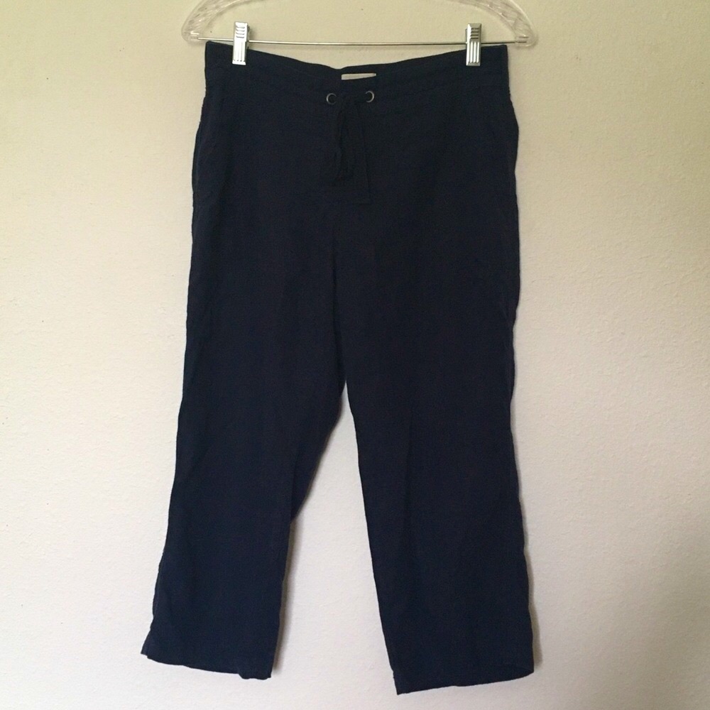 Linen Viscose Blend Dark Blue Capris
